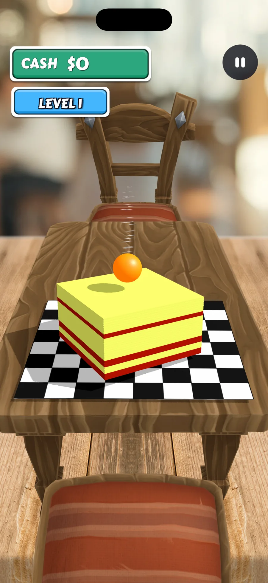 The slicing moment, right as the ball meets the stack