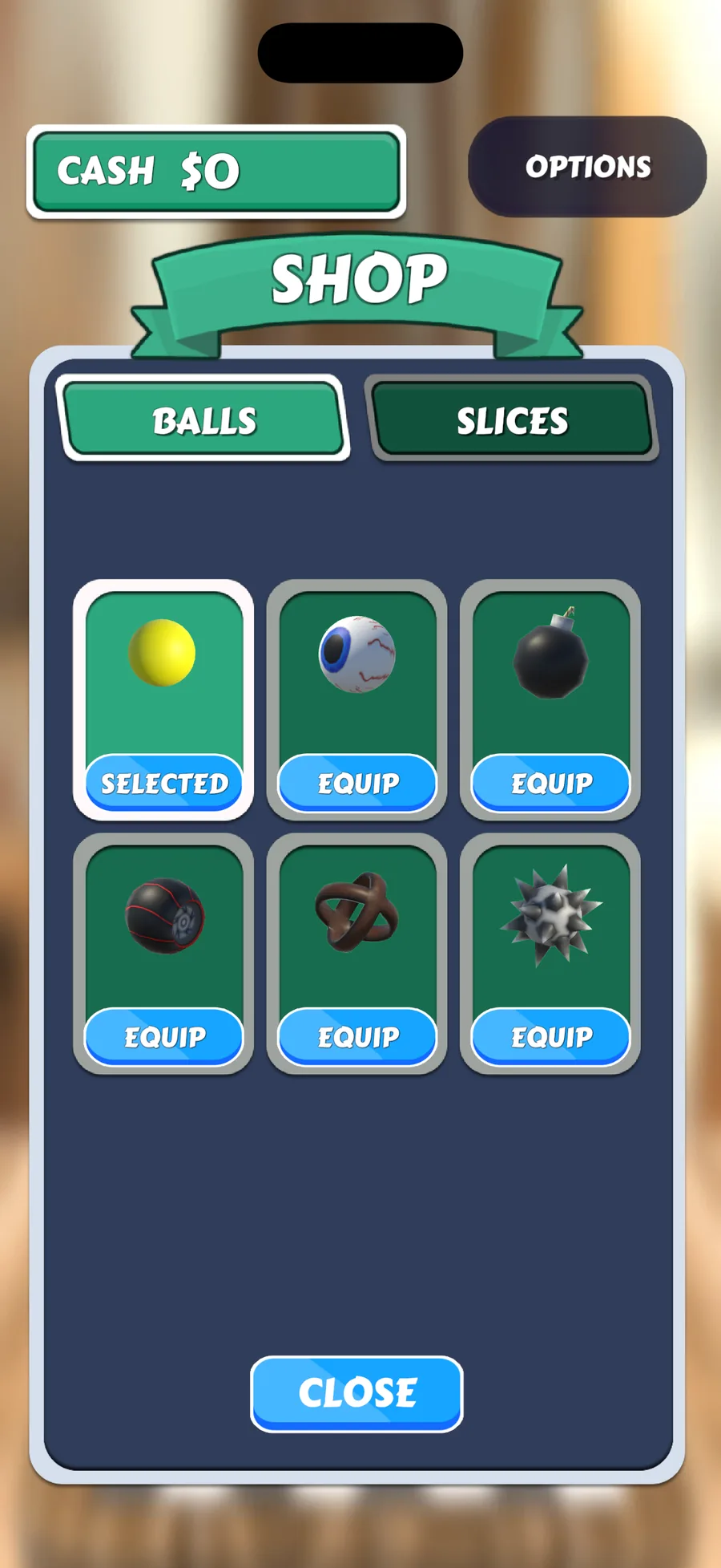 Choosing a new ball skin in the shop